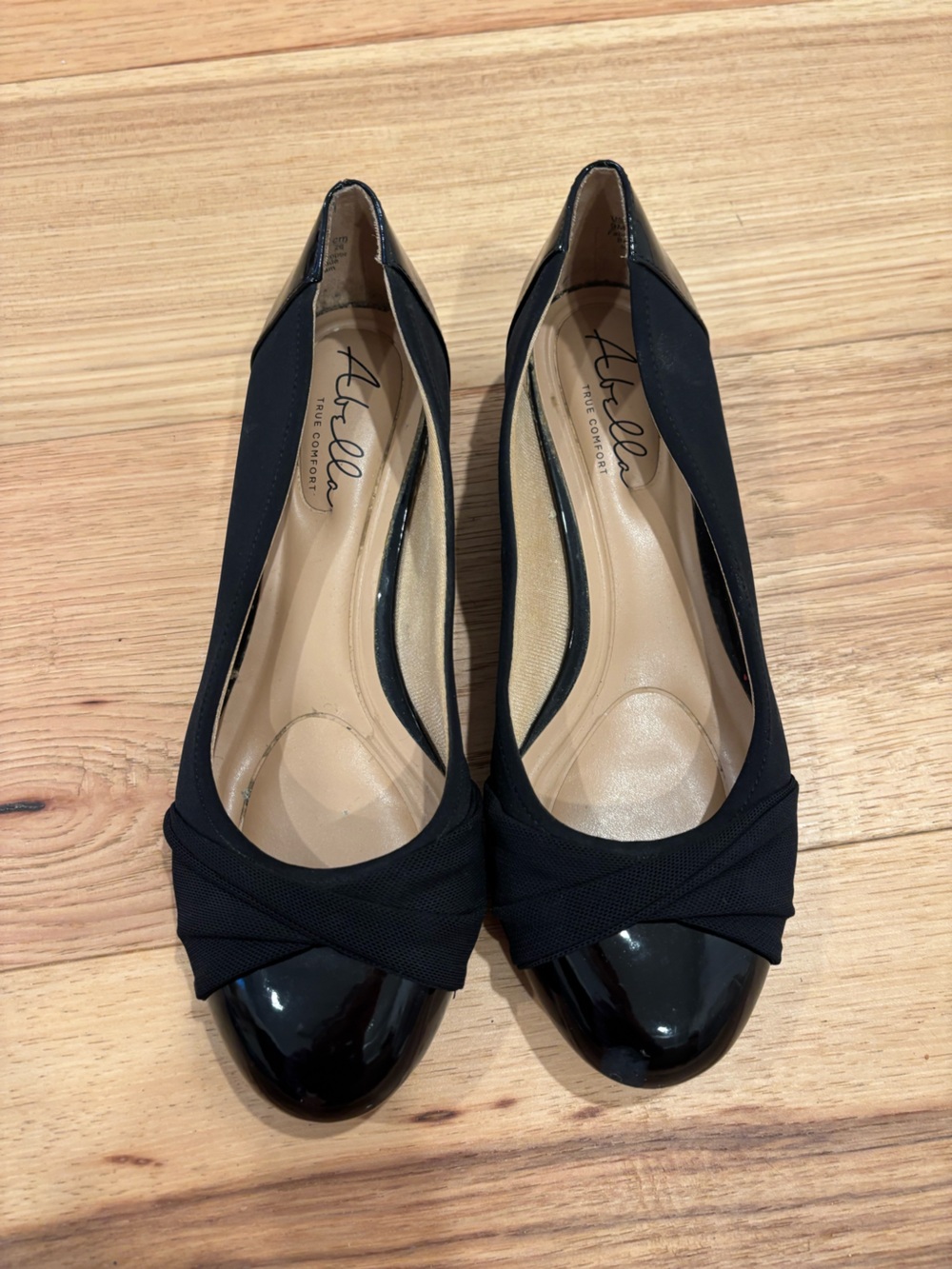Abella Black Peep-Toe Flats with Twisted Upper